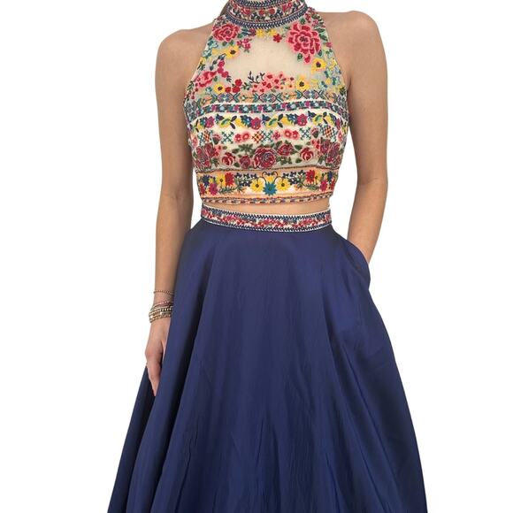 Sherri Hill 50080 2 Piece Prom Dress Size 2 Event Party Embroidered Navy Multi - Picture 2 of 16